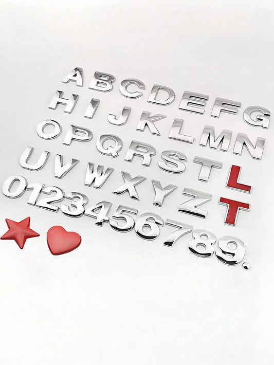 2Pcs 3D Metal Car Letter And Number Decals- DIY Customizable Letter And Number Logo For Vehicle Styling, Zinc Alloy Construction Ensures Longevity And Durability, Perfect For Personalizing The Rear