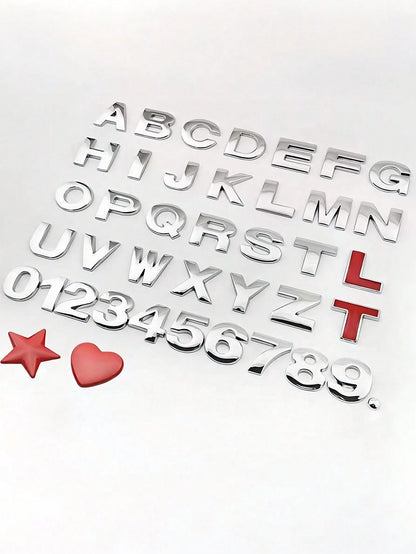 2Pcs 3D Metal Car Letter And Number Decals- DIY Customizable Letter And Number Logo For Vehicle Styling, Zinc Alloy Construction Ensures Longevity And Durability, Perfect For Personalizing The Rear