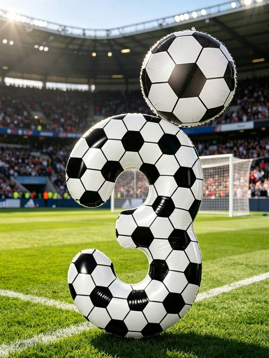 2pcs 40-Inch Football Pattern 0-9 Number Foil Balloons + 18-Inch Football Shaped Balloons, Suitable For Birthday Party, Football Theme, World Cup Decoration