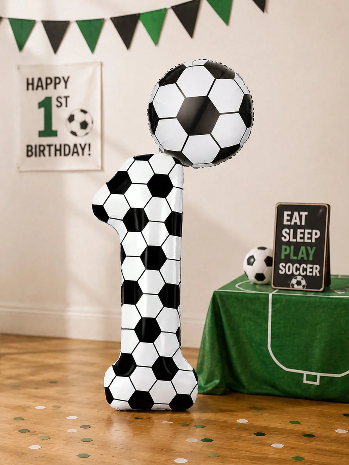 2pcs 40-Inch Football Pattern 0-9 Number Foil Balloons + 18-Inch Football Shaped Balloons, Suitable For Birthday Party, Football Theme, World Cup Decoration