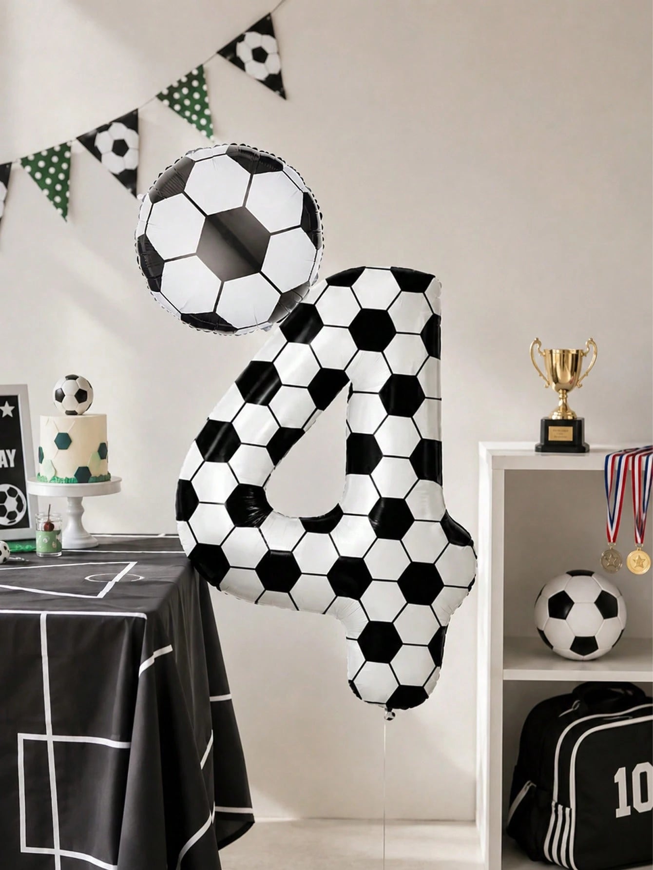 2pcs 40-Inch Football Pattern 0-9 Number Foil Balloons + 18-Inch Football Shaped Balloons, Suitable For Birthday Party, Football Theme, World Cup Decoration