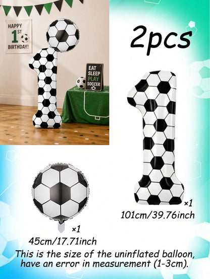 2pcs 40-Inch Football Pattern 0-9 Number Foil Balloons + 18-Inch Football Shaped Balloons, Suitable For Birthday Party, Football Theme, World Cup Decoration