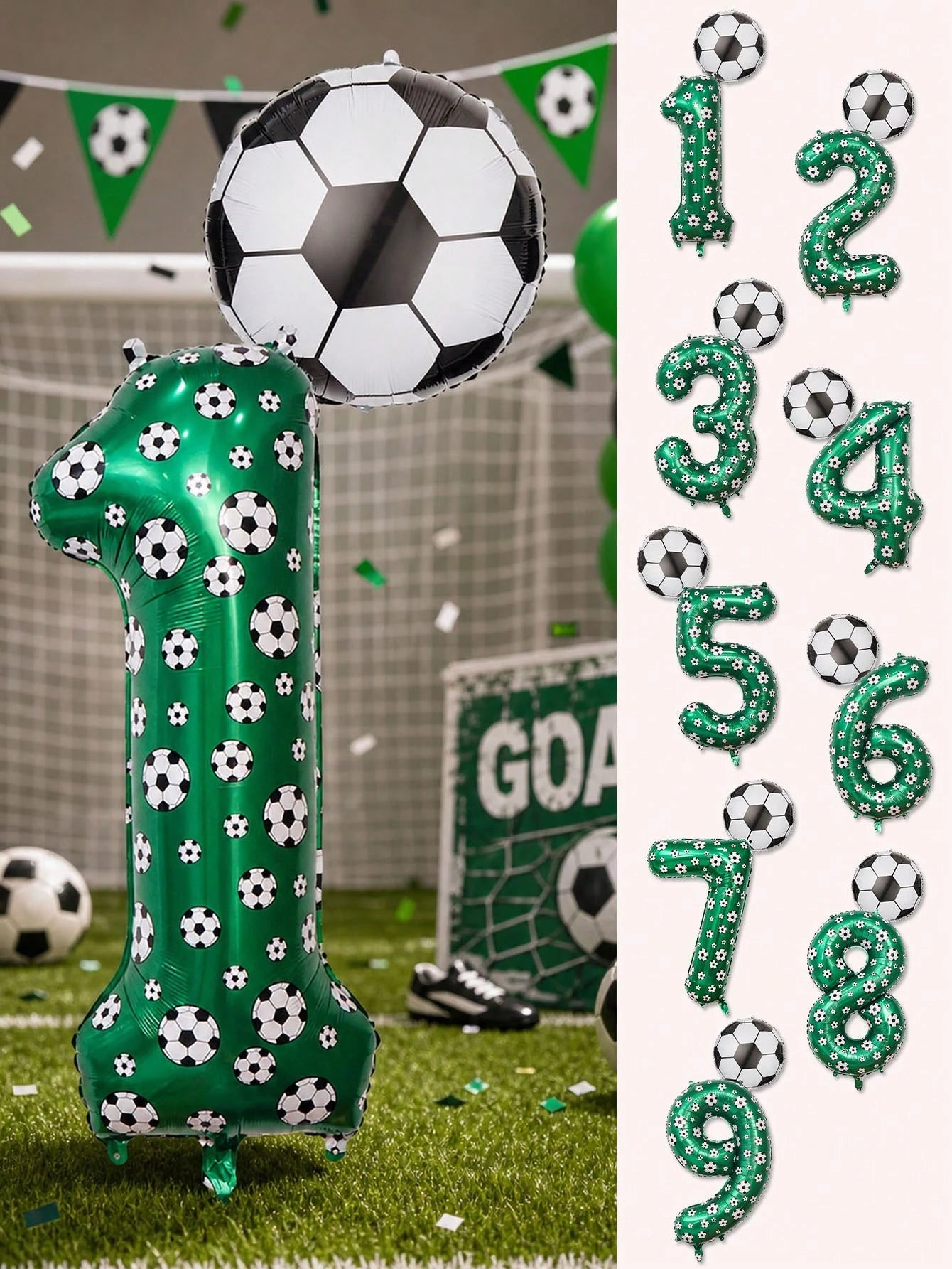 2pcs 40-Inch Football Pattern 0-9 Number Foil Balloons + 18-Inch Football Shaped Balloons, Suitable For Birthday Party, Football Theme, World Cup Decoration
