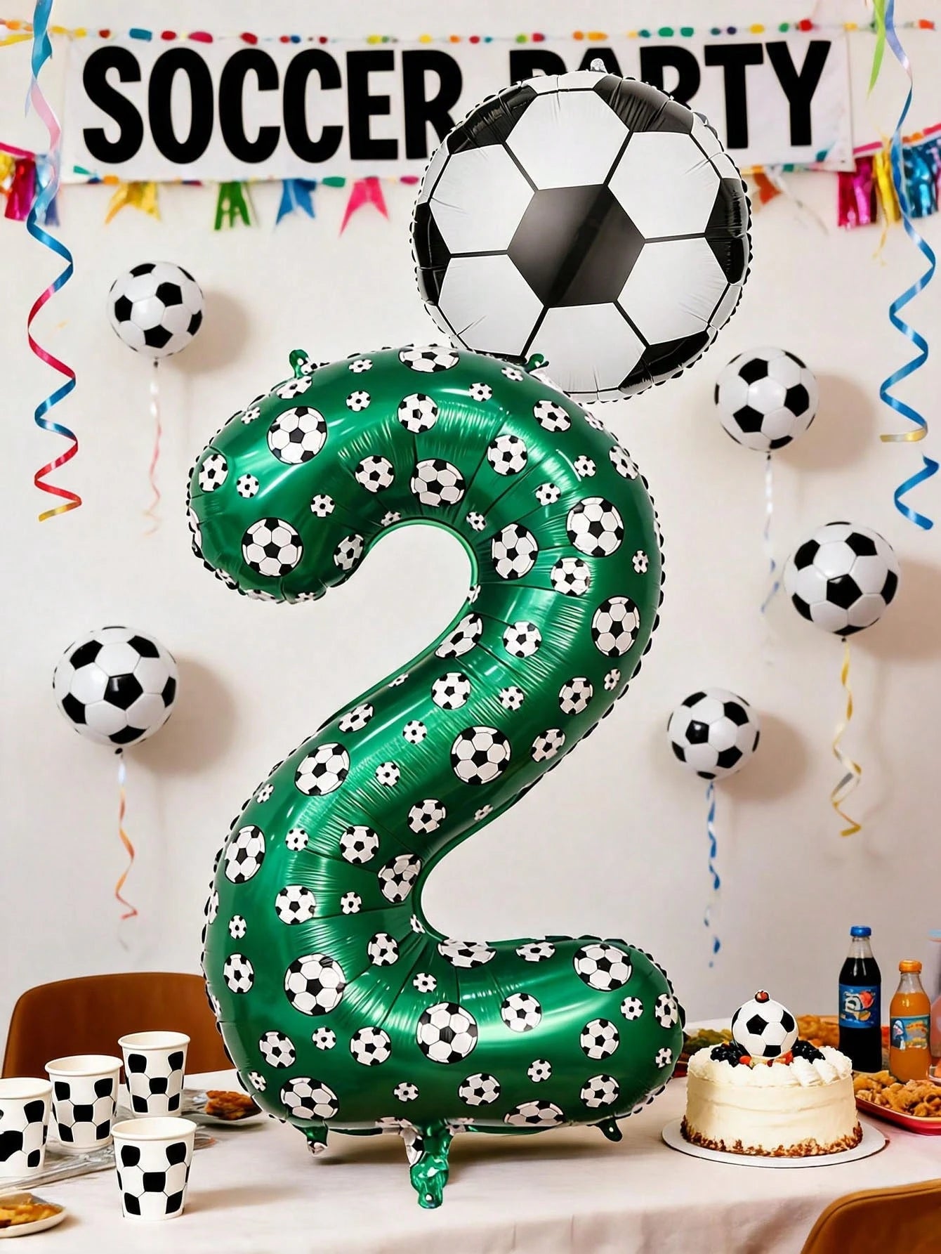 2pcs 40-Inch Football Pattern 0-9 Number Foil Balloons + 18-Inch Football Shaped Balloons, Suitable For Birthday Party, Football Theme, World Cup Decoration