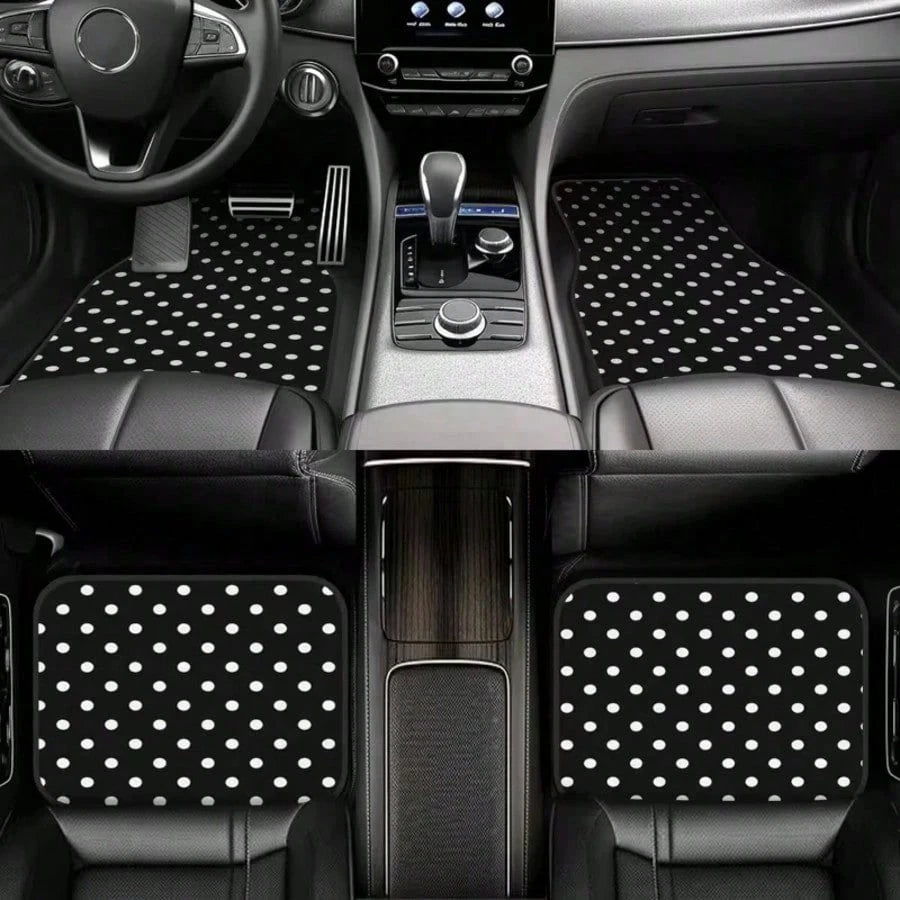 2pcs/4pcs Polka Dot Pattern Car Floor Mats- Fashionable, Anti-Pollution, Anti-Slip, Easy To Clean, Fit For All Vehicles, Front & Rear Seat Mats, Protective Car Mats Against Dirt And Dust, Suitable F