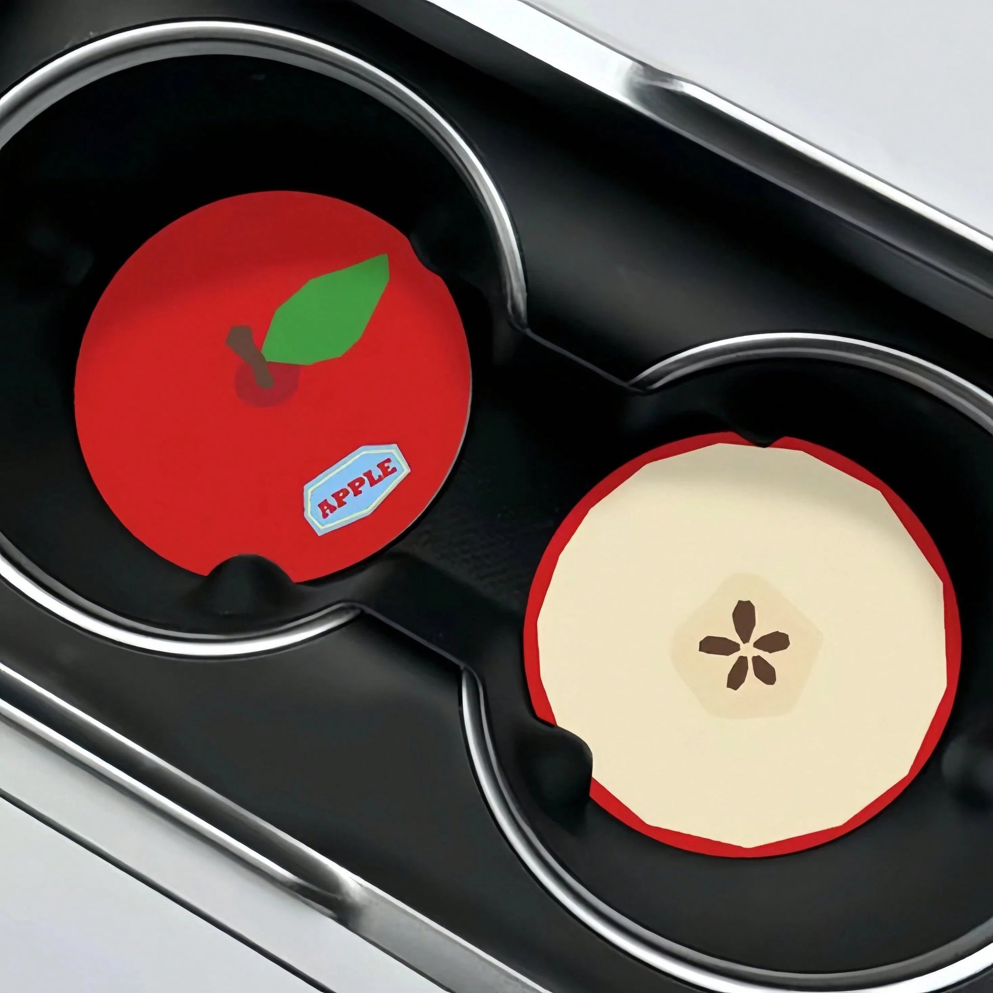2pcs Apple-Shaped Car Cup Holder Anti-Slip Pads, Leather Material, Heat Resistant And Dirt-Proof, Universal Creative Car Interior Decoration Pads, Car Interior Decor