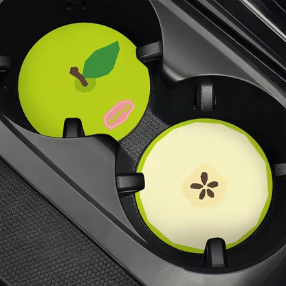 2pcs Apple-Shaped Car Cup Holder Anti-Slip Pads, Leather Material, Heat Resistant And Dirt-Proof, Universal Creative Car Interior Decoration Pads, Car Interior Decor