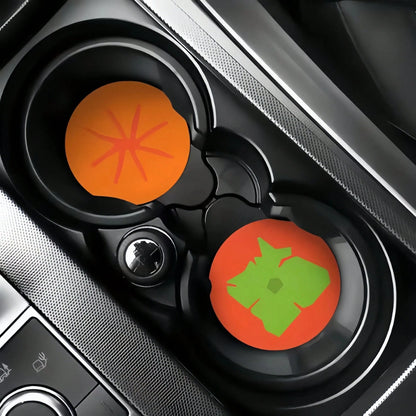 2pcs Apple-Shaped Car Cup Holder Anti-Slip Pads, Leather Material, Heat Resistant And Dirt-Proof, Universal Creative Car Interior Decoration Pads, Car Interior Decor