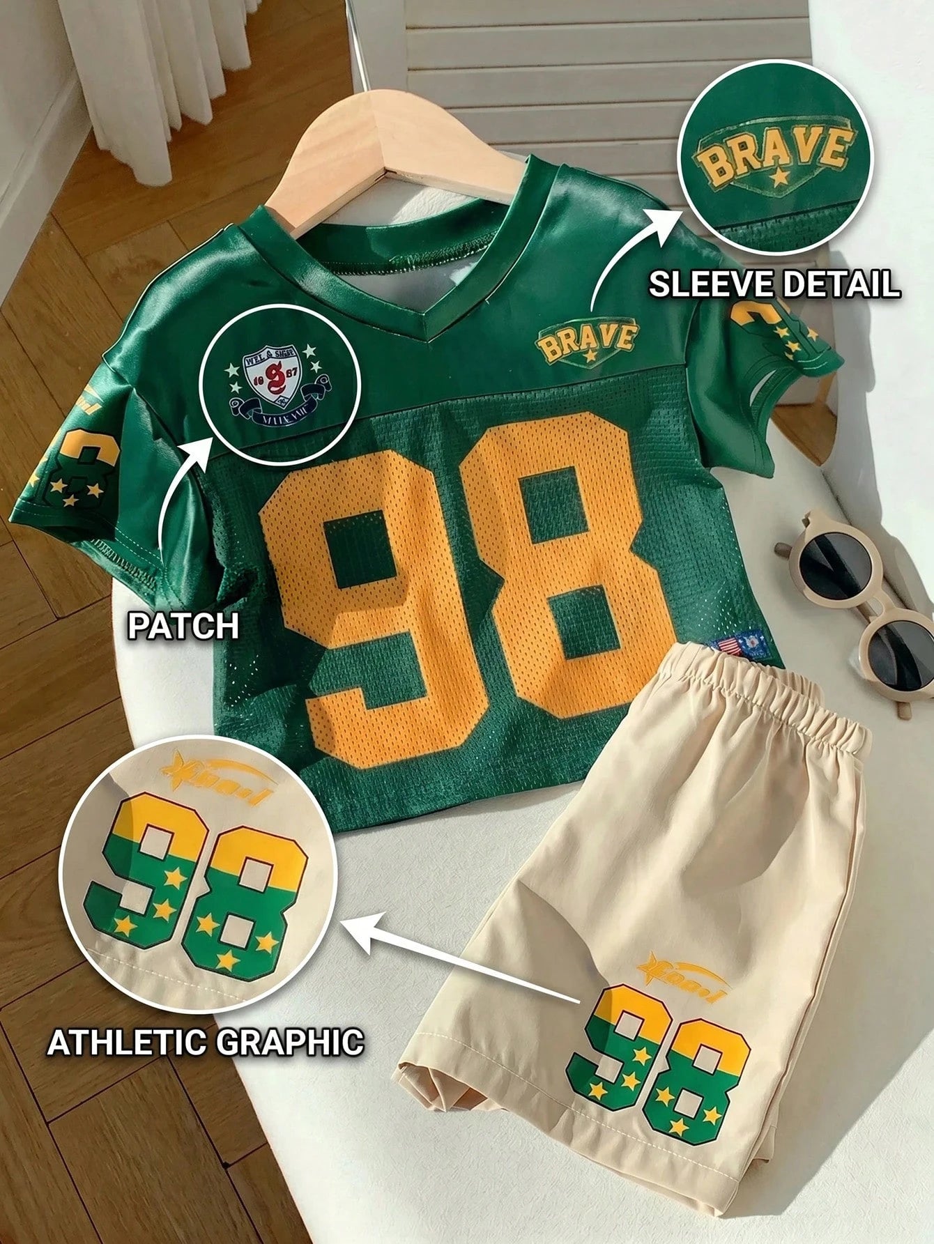 2pcs Baby Boy Fashionable Cute Sporty Jersey Short Sleeve T-Shirt Set, Suitable For Spring And Summer