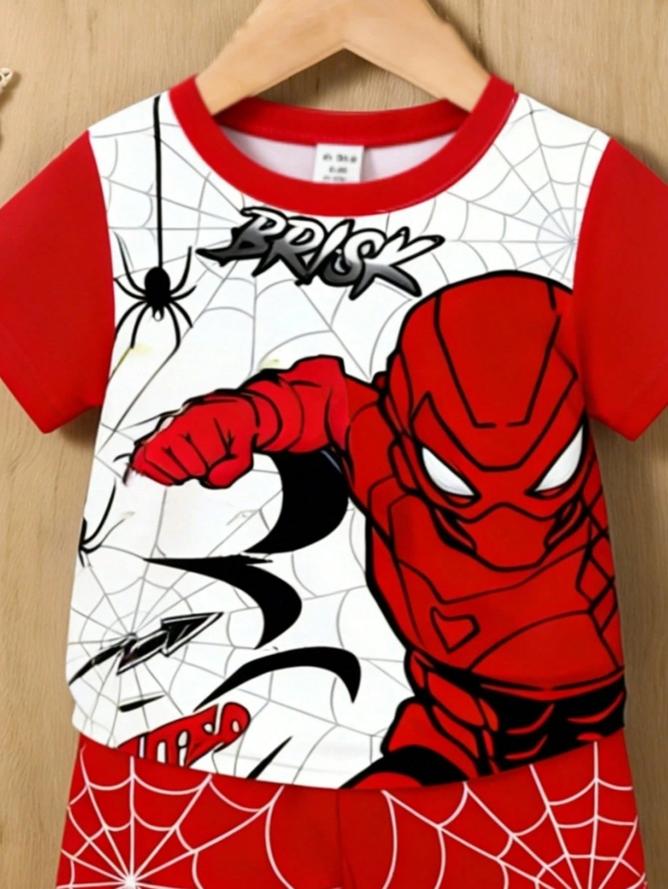 2pcs Baby Boy Red Summer Cute Cartoon Pattern Short Sleeve T-Shirt And Shorts Set,Toddler Boy Beach Outfit,Infant & Toddler Apparel For Daily Wear