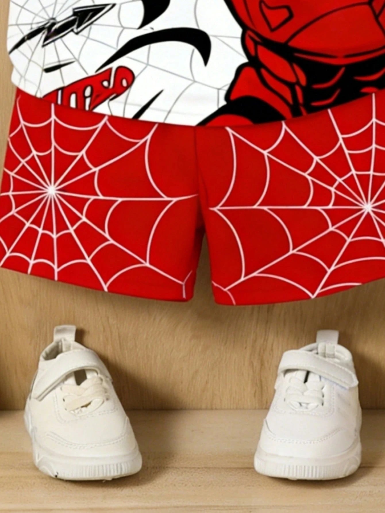 2pcs Baby Boy Red Summer Cute Cartoon Pattern Short Sleeve T-Shirt And Shorts Set,Toddler Boy Beach Outfit,Infant & Toddler Apparel For Daily Wear