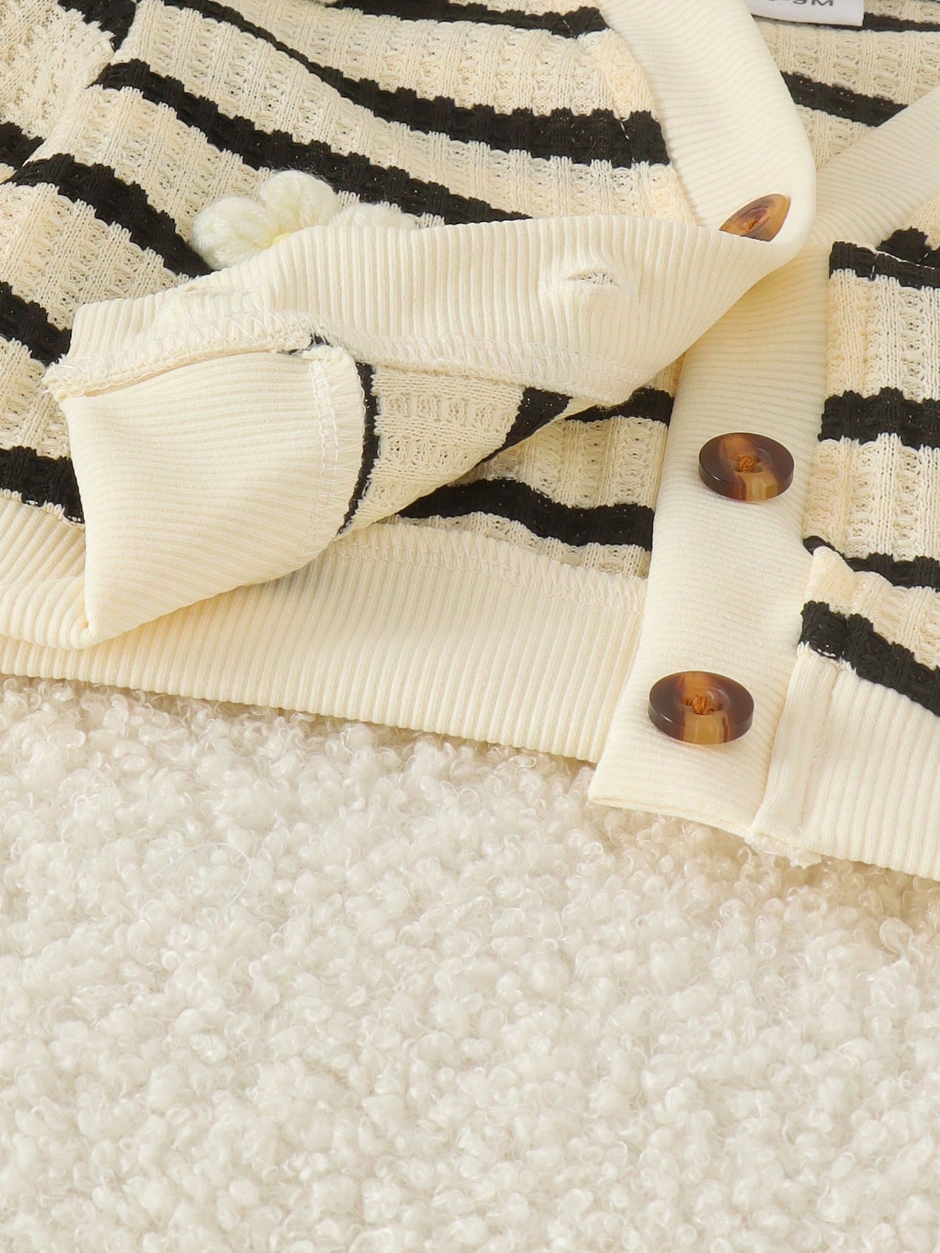 2pcs Baby Girl Striped 3D Floral Knit Long Sleeve Cardigan & Wide Leg Pants Set, Thin Spring/Autumn Mori Style Cute