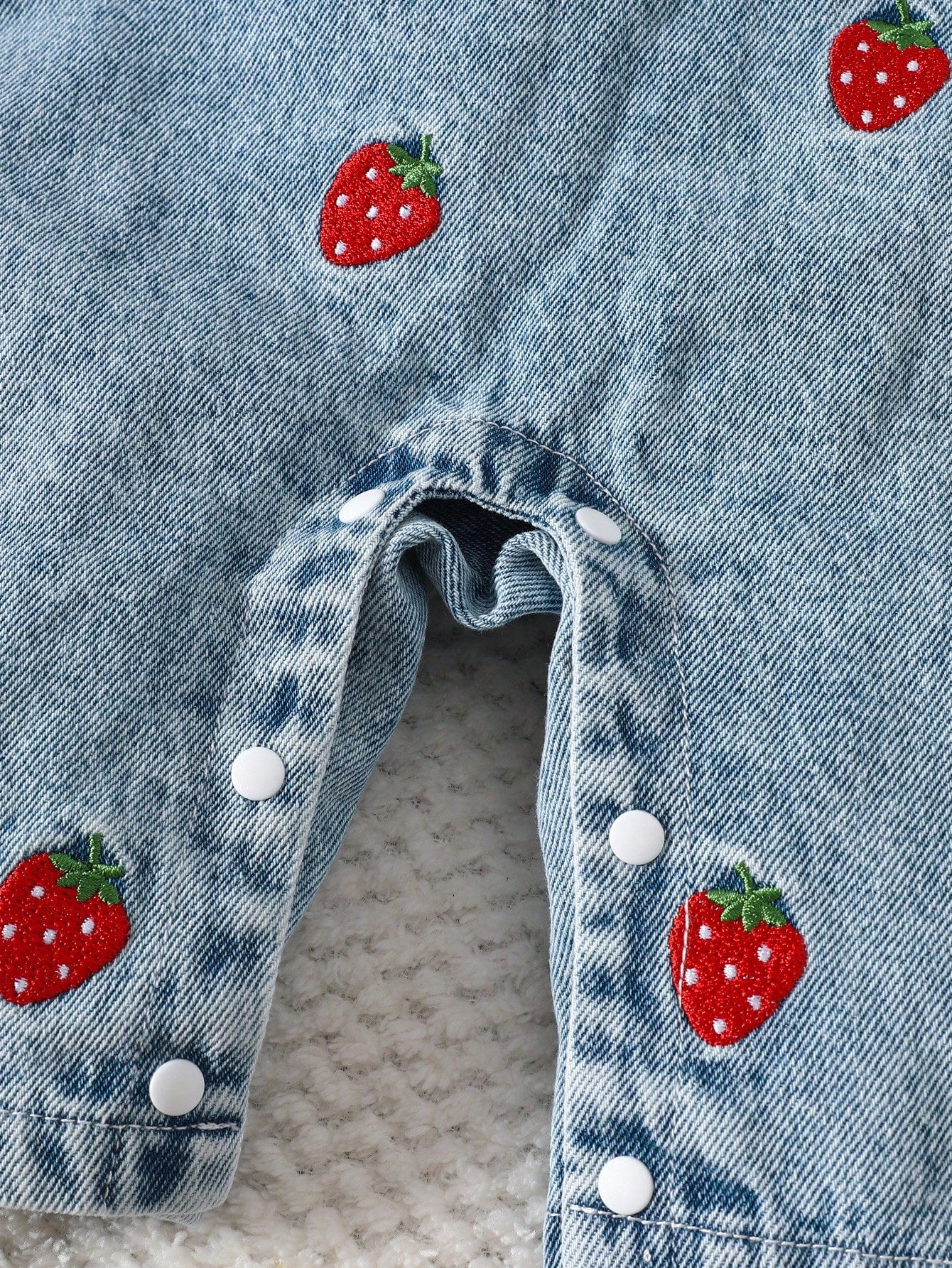 2pcs Baby Girls' Cute Strawberry Embroidered Bib Pants Soft Cotton Blue Summer Family Matching