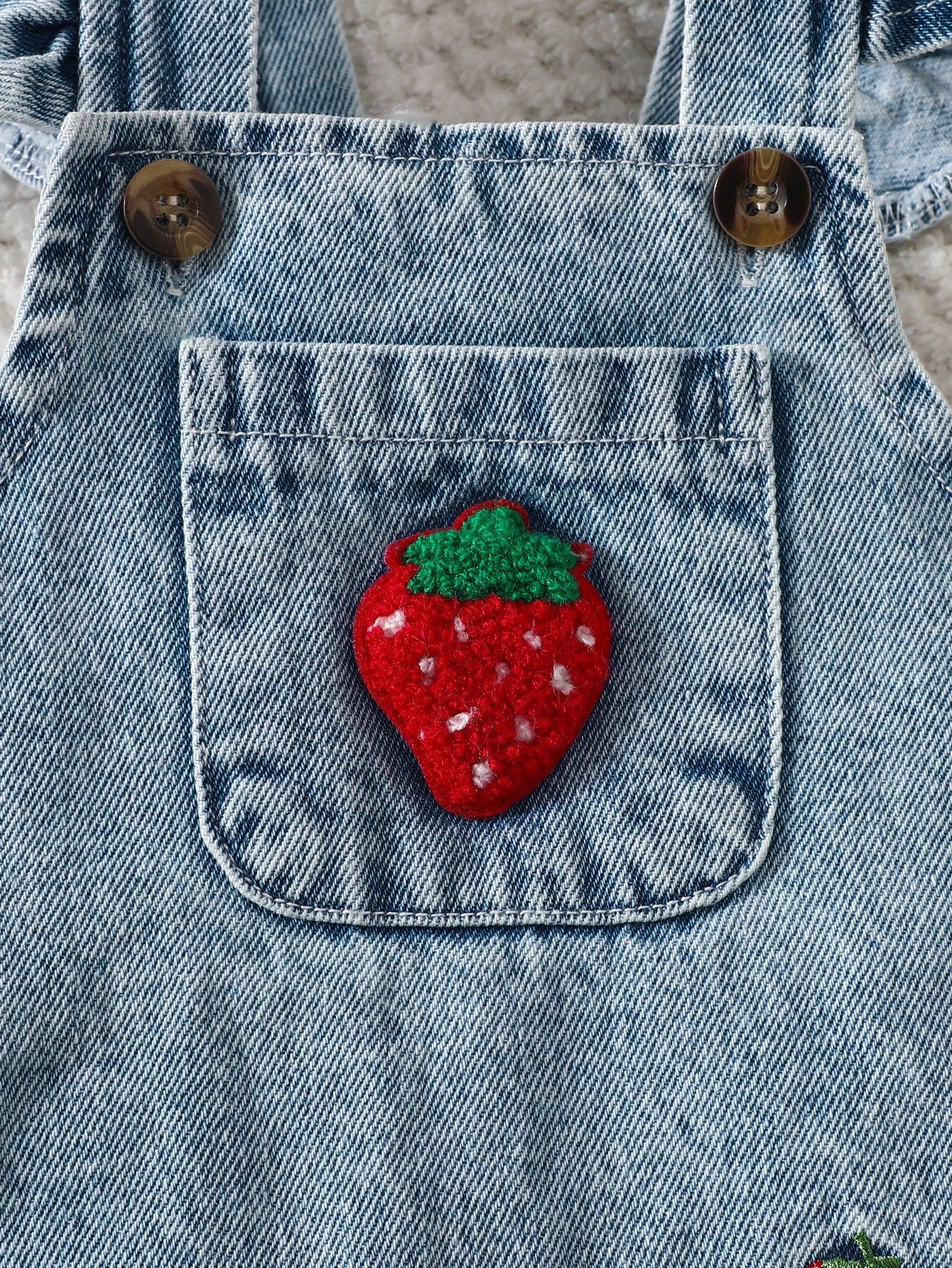 2pcs Baby Girls' Cute Strawberry Embroidered Bib Pants Soft Cotton Blue Summer Family Matching