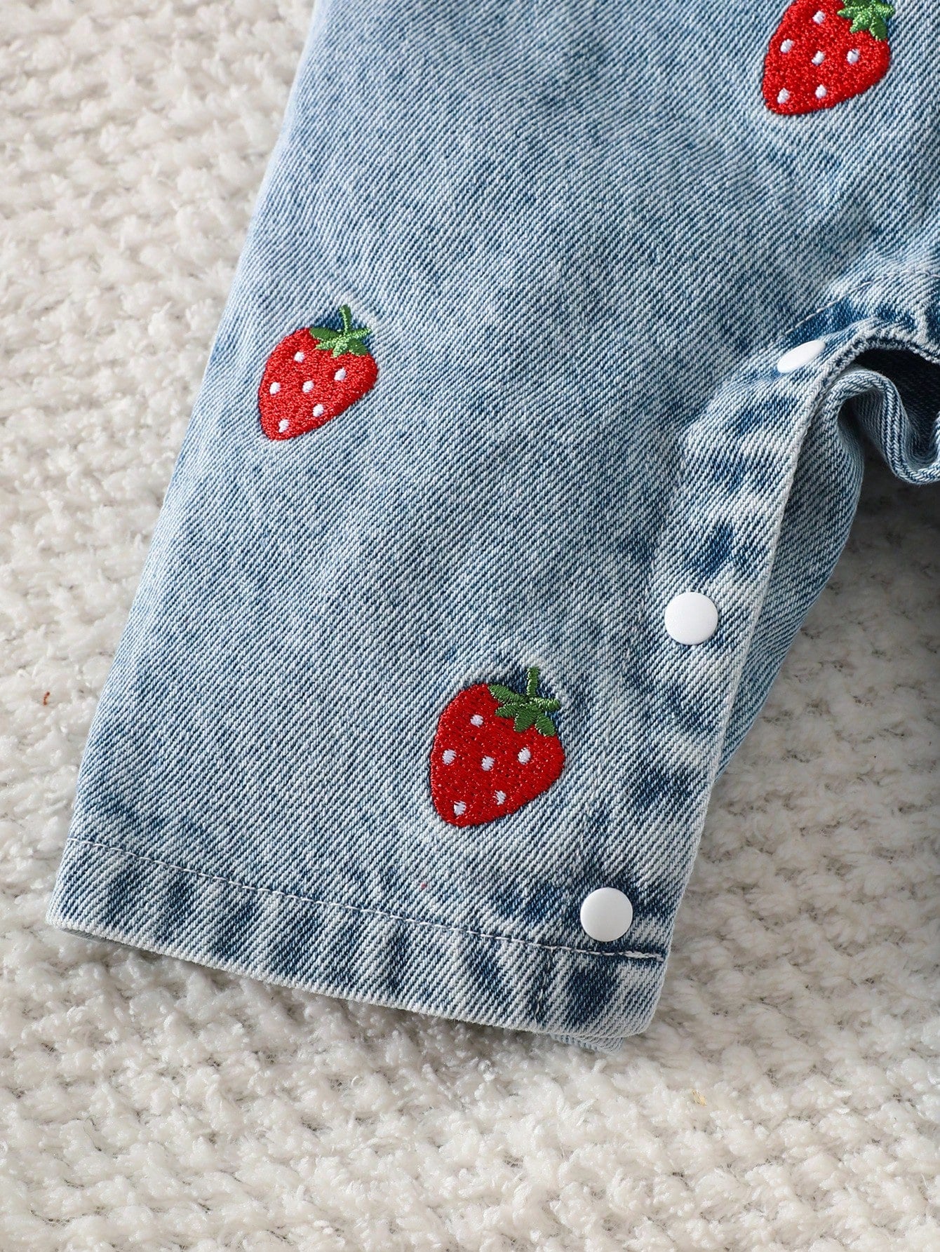 2pcs Baby Girls' Cute Strawberry Embroidered Bib Pants Soft Cotton Blue Summer Family Matching