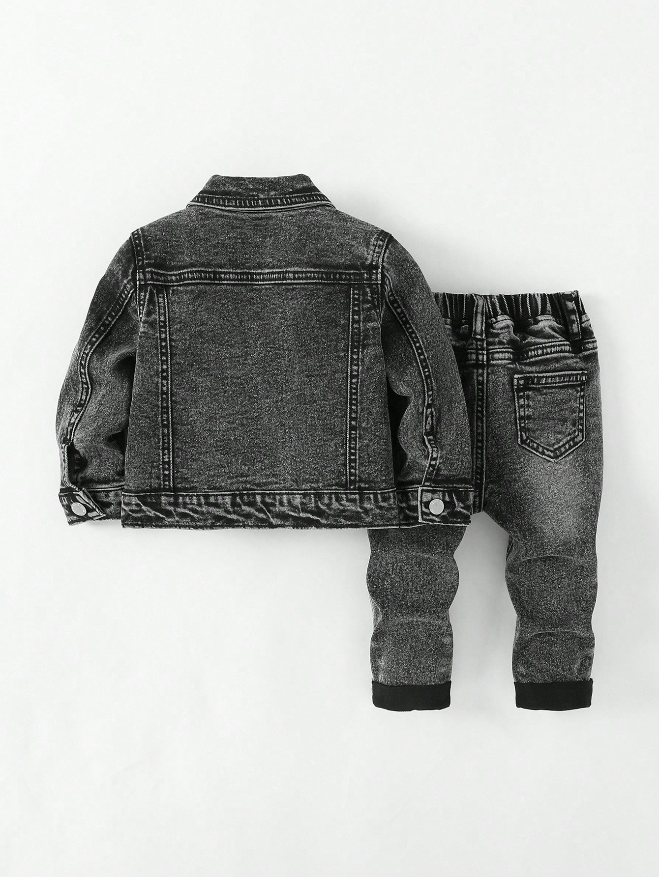 2pcs Baby/Toddler Boys Distressed Urban Street Black Denim Ripped Frayed Jacket And Elastic Skinny Pants Jeans Set Fall Winter,For Boys Fall/Winter Dailywear Outfits,Boys Streetwear Outfits,Boys