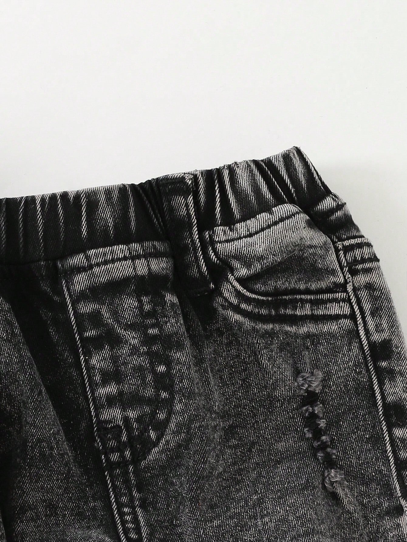 2pcs Baby/Toddler Boys Distressed Urban Street Black Denim Ripped Frayed Jacket And Elastic Skinny Pants Jeans Set Fall Winter,For Boys Fall/Winter Dailywear Outfits,Boys Streetwear Outfits,Boys
