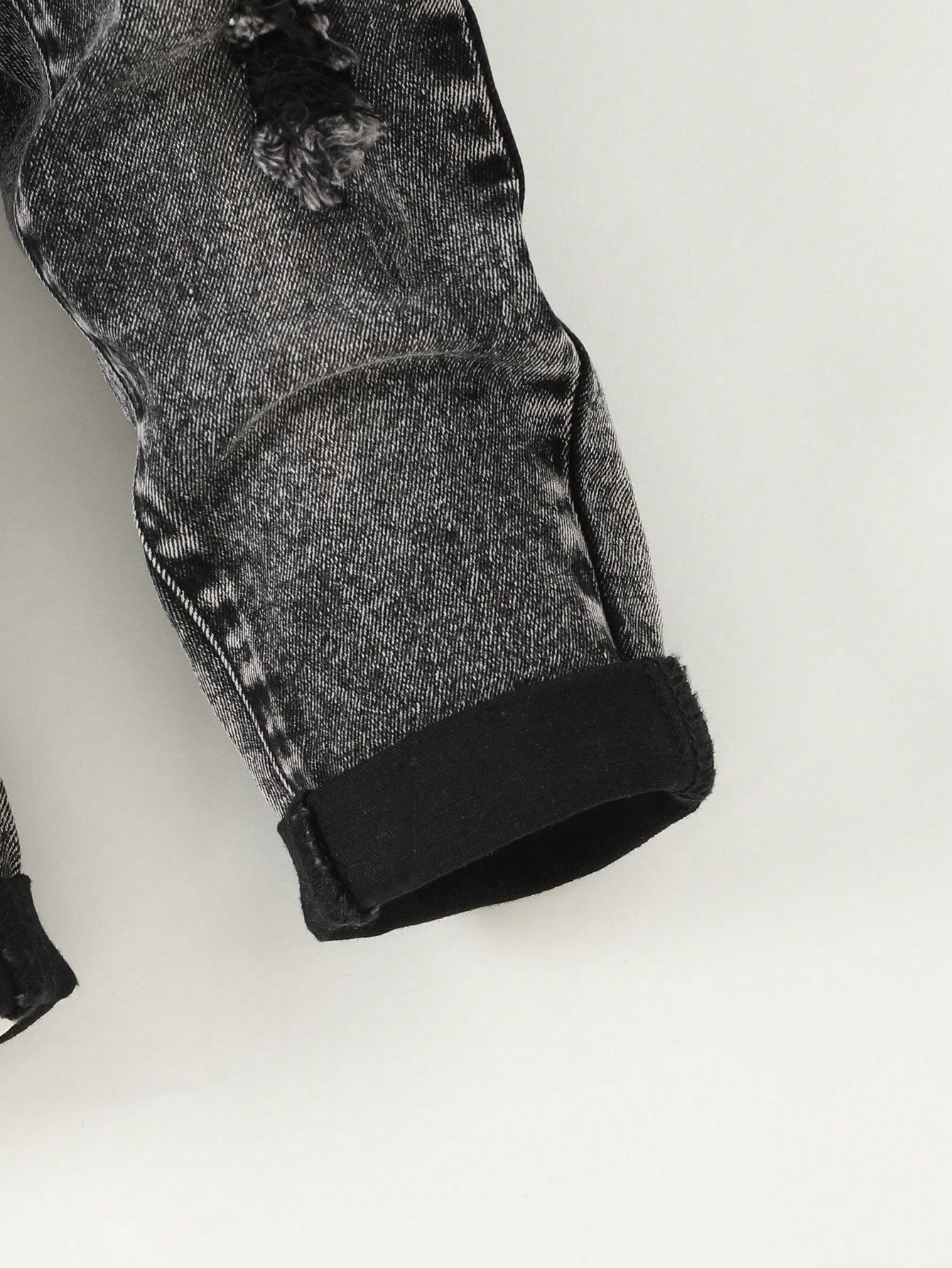2pcs Baby/Toddler Boys Distressed Urban Street Black Denim Ripped Frayed Jacket And Elastic Skinny Pants Jeans Set Fall Winter,For Boys Fall/Winter Dailywear Outfits,Boys Streetwear Outfits,Boys