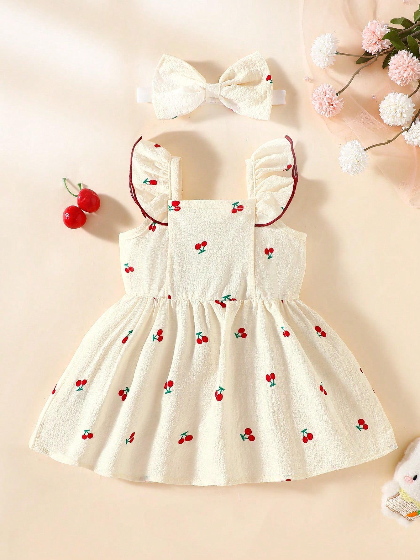 2pcs Baby/Toddler Girls' Cute Watercolor Floral Print Sleeveless Dress And Headband Set, Summer