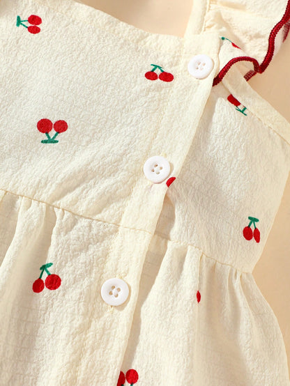 2pcs Baby/Toddler Girls' Cute Watercolor Floral Print Sleeveless Dress And Headband Set, Summer