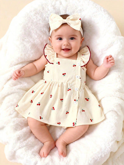 2pcs Baby/Toddler Girls' Cute Watercolor Floral Print Sleeveless Dress And Headband Set, Summer
