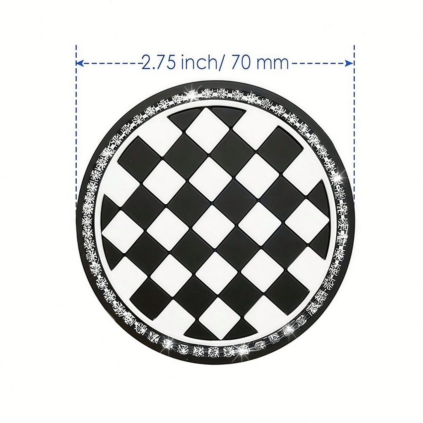2pcs Black And White Checkerboard Car Cup Coasters With Shiny Rhinestone Silver Chain, Fashionable And Elegant, 2-In-1 Car Cup Holder Protection And Decoration