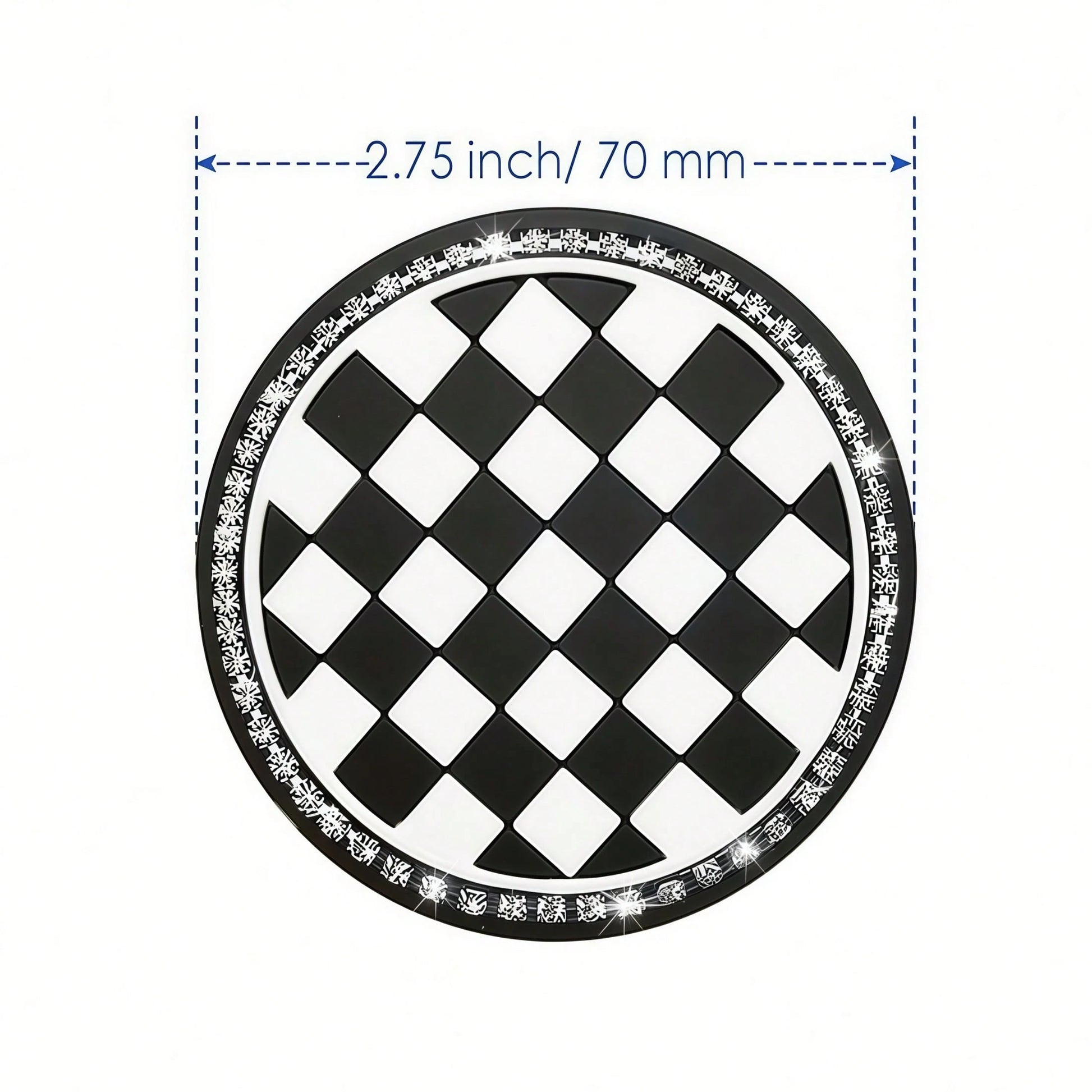2pcs Black And White Checkerboard Car Cup Coasters With Shiny Rhinestone Silver Chain, Fashionable And Elegant, 2-In-1 Car Cup Holder Protection And Decoration