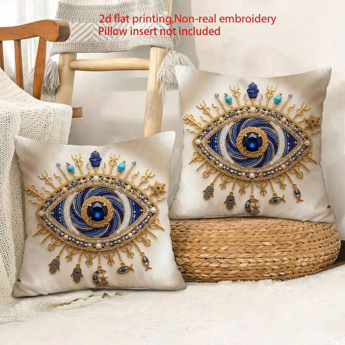 2pcs Bohemian Evil Eye Pattern Single-Sided Print Throw Pillow Covers, Soft Comfortable Polyester Fiber Cushion Covers, Size 45x45cm(17.72x17.72 Inches), Zipper Closure, Machine Washable, Suitable For