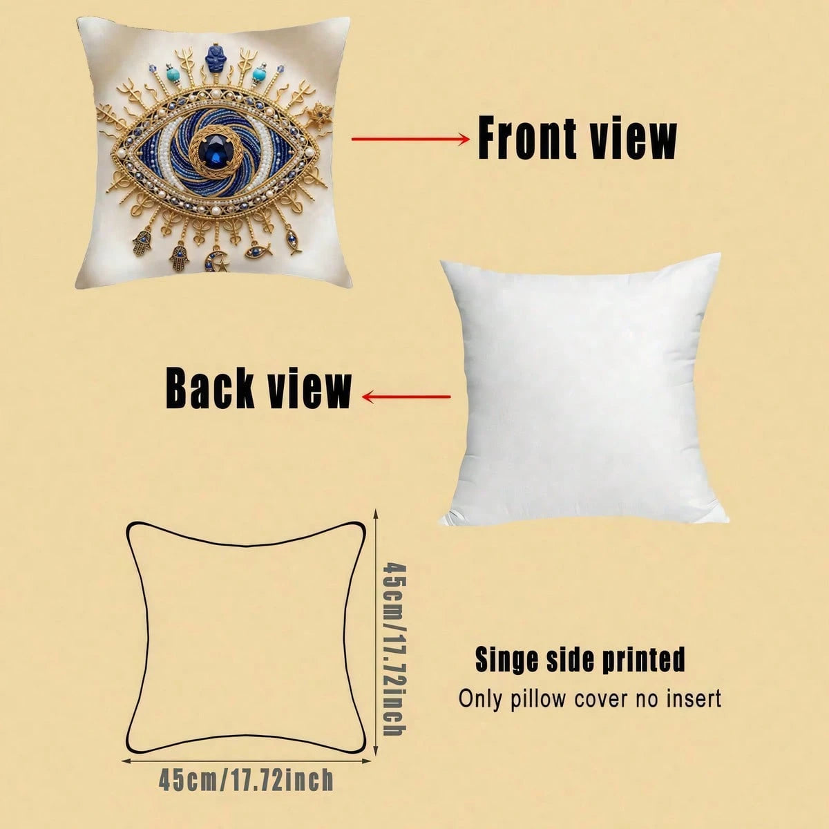 2pcs Bohemian Evil Eye Pattern Single-Sided Print Throw Pillow Covers, Soft Comfortable Polyester Fiber Cushion Covers, Size 45x45cm(17.72x17.72 Inches), Zipper Closure, Machine Washable, Suitable For