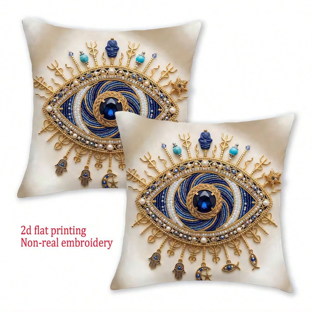 2pcs Bohemian Evil Eye Pattern Single-Sided Print Throw Pillow Covers, Soft Comfortable Polyester Fiber Cushion Covers, Size 45x45cm(17.72x17.72 Inches), Zipper Closure, Machine Washable, Suitable For