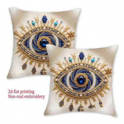 2pcs Bohemian Evil Eye Pattern Single-Sided Print Throw Pillow Covers, Soft Comfortable Polyester Fiber Cushion Covers, Size 45x45cm(17.72x17.72 Inches), Zipper Closure, Machine Washable, Suitable For