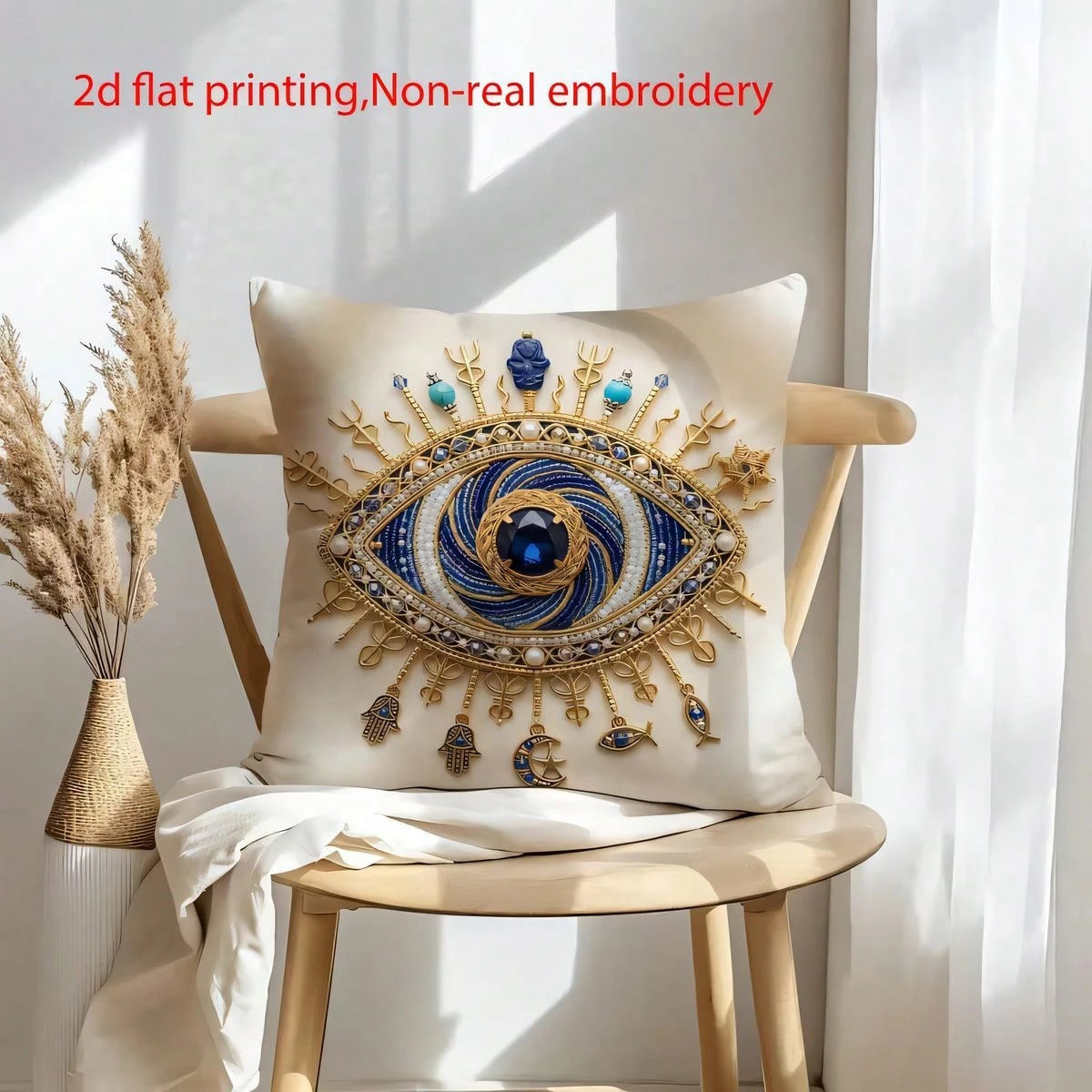 2pcs Bohemian Evil Eye Pattern Single-Sided Print Throw Pillow Covers, Soft Comfortable Polyester Fiber Cushion Covers, Size 45x45cm(17.72x17.72 Inches), Zipper Closure, Machine Washable, Suitable For