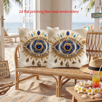 2pcs Bohemian Evil Eye Pattern Single-Sided Print Throw Pillow Covers, Soft Comfortable Polyester Fiber Cushion Covers, Size 45x45cm(17.72x17.72 Inches), Zipper Closure, Machine Washable, Suitable For
