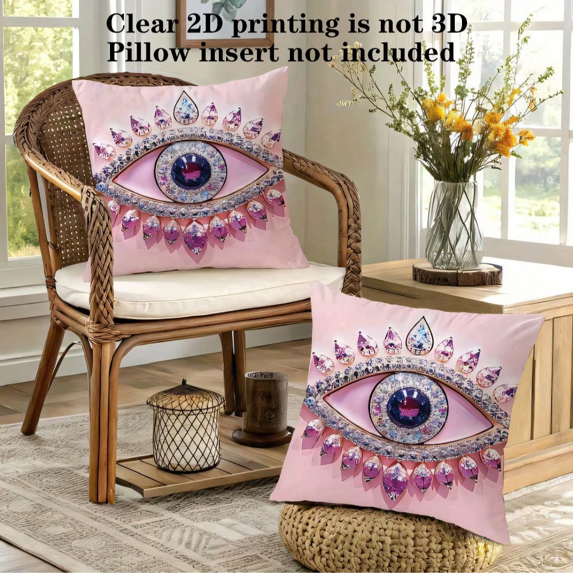 2pcs Bohemian Evil Eye Pattern Single-Sided Print Throw Pillow Covers, Soft Comfortable Polyester Fiber Cushion Covers, Size 45x45cm(17.72x17.72 Inches), Zipper Closure, Machine Washable, Suitable For