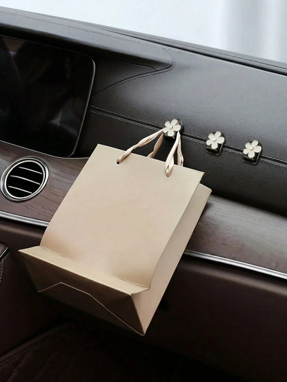 2pcs Car Adhesive Mini Flower Shaped Hooks, Suitable For Dashboard Storage And Home Use, Can Hang Bags, Keys And Other Decorative Accessories