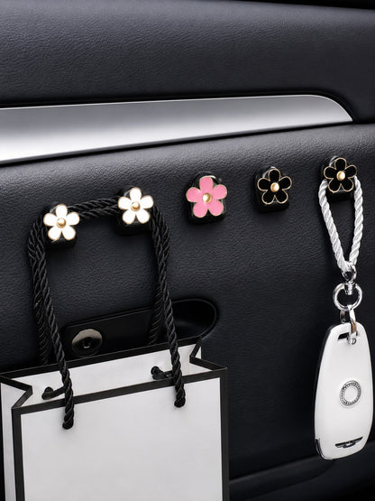2pcs Car Adhesive Mini Flower Shaped Hooks, Suitable For Dashboard Storage And Home Use, Can Hang Bags, Keys And Other Decorative Accessories