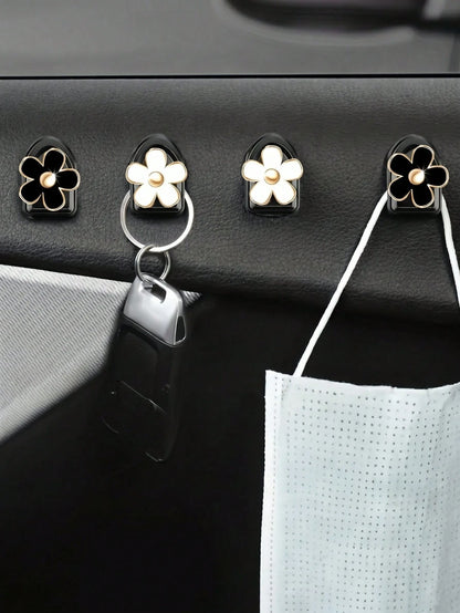 2pcs Car Adhesive Mini Flower Shaped Hooks, Suitable For Dashboard Storage And Home Use, Can Hang Bags, Keys And Other Decorative Accessories