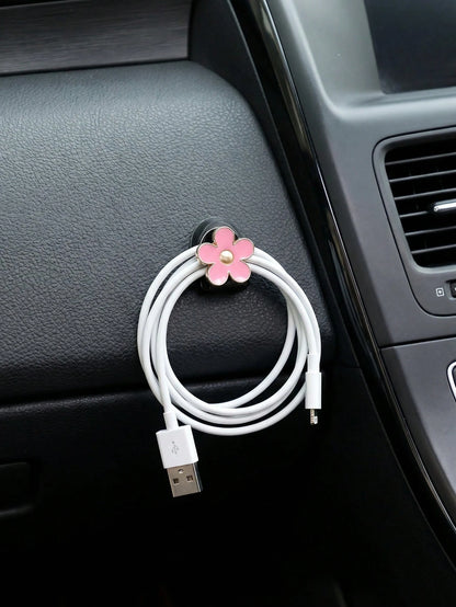 2pcs Car Adhesive Mini Flower Shaped Hooks, Suitable For Dashboard Storage And Home Use, Can Hang Bags, Keys And Other Decorative Accessories