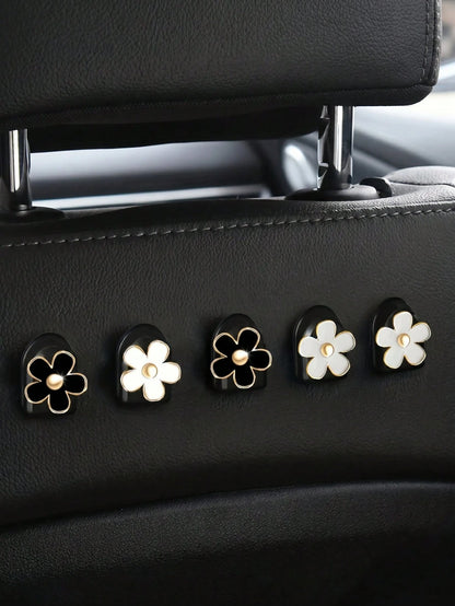 2pcs Car Adhesive Mini Flower Shaped Hooks, Suitable For Dashboard Storage And Home Use, Can Hang Bags, Keys And Other Decorative Accessories