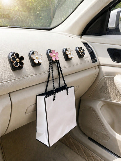 2pcs Car Adhesive Mini Flower Shaped Hooks, Suitable For Dashboard Storage And Home Use, Can Hang Bags, Keys And Other Decorative Accessories