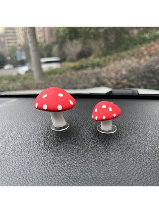 2pcs Car Decoration Soft Silicone Mushroom Shaped Ornament For Car Interior Dashboard, Rearview Mirror, Air Vent