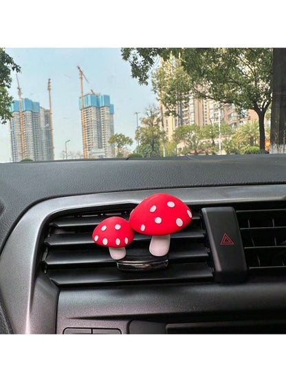 2pcs Car Decoration Soft Silicone Mushroom Shaped Ornament For Car Interior Dashboard, Rearview Mirror, Air Vent