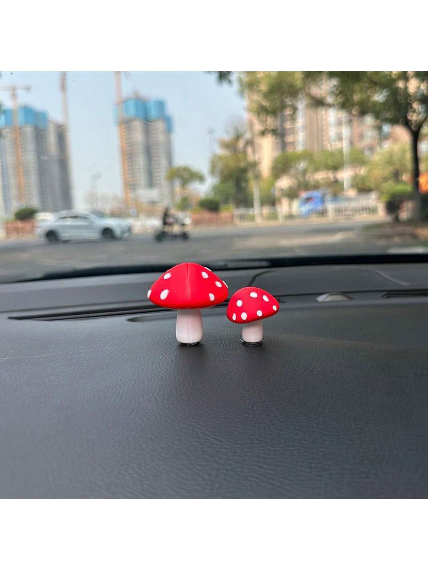 2pcs Car Decoration Soft Silicone Mushroom Shaped Ornament For Car Interior Dashboard, Rearview Mirror, Air Vent