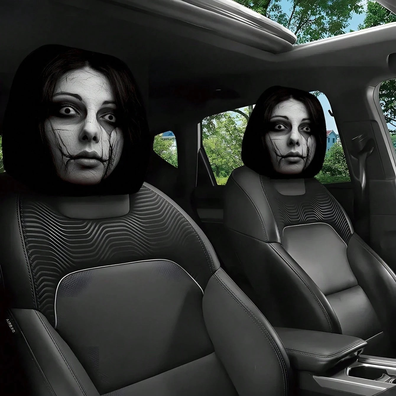 2pcs Car Headrest Covers/Car Seat Covers: Perfect For Daily Commutes With A Healing Vibe, Instantly Enhances The Festive Atmosphere, Features Quirky Ghosts, Transforms Commutes And Trips Into A Cute T