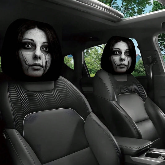 2pcs Car Headrest Covers/Car Seat Covers: Perfect For Daily Commutes With A Healing Vibe, Instantly Enhances The Festive Atmosphere, Features Quirky Ghosts, Transforms Commutes And Trips Into A Cute T