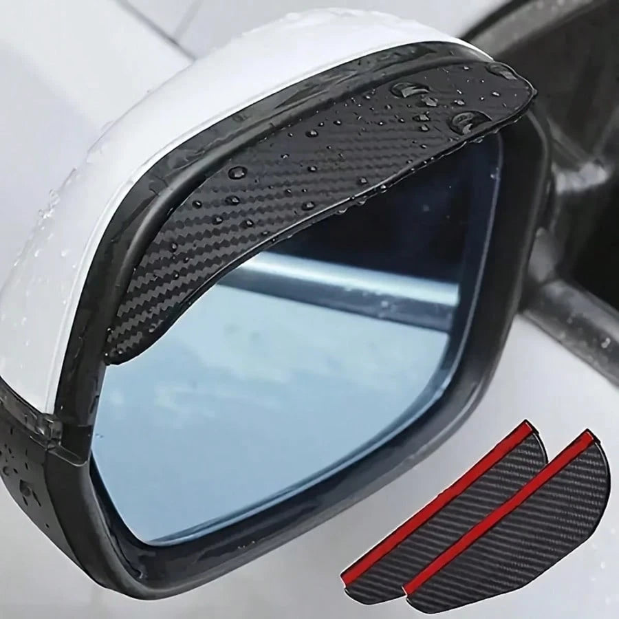 2pcs Car Rearview Mirror Rain Cover, Thickened Carbon Fiber Texture Rain Shield, Enhanced Clear Visibility, Reinforced Edge Durable Protection, Suitable For Rainy Day Driving, Off-Road Travel, Daily V