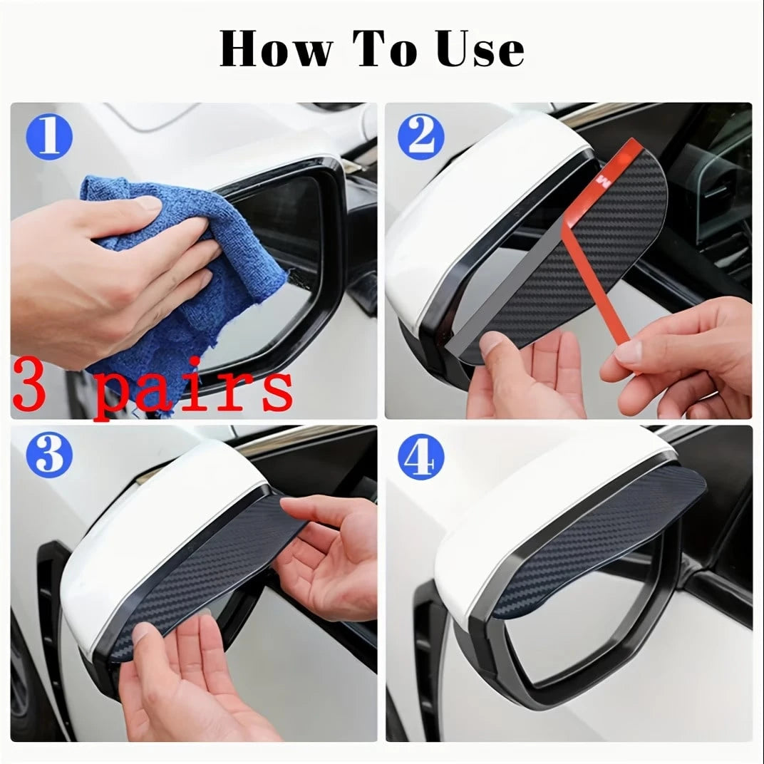 2pcs Car Rearview Mirror Rain Cover, Thickened Carbon Fiber Texture Rain Shield, Enhanced Clear Visibility, Reinforced Edge Durable Protection, Suitable For Rainy Day Driving, Off-Road Travel, Daily V