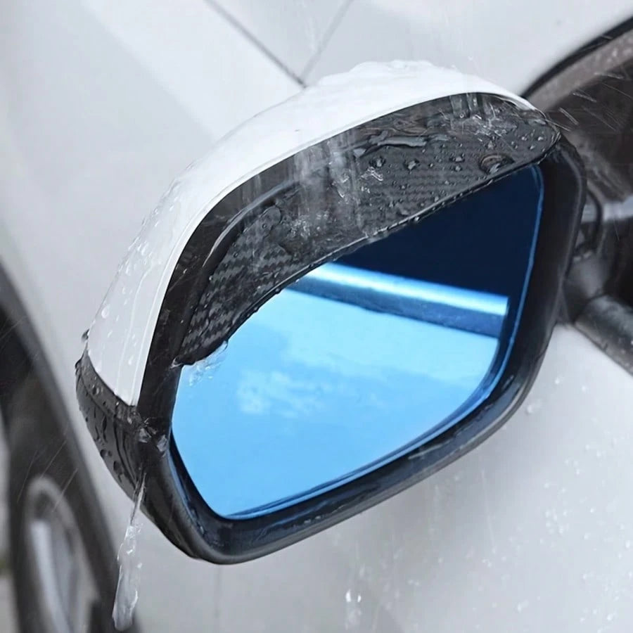 2pcs Car Rearview Mirror Rain Cover, Thickened Carbon Fiber Texture Rain Shield, Enhanced Clear Visibility, Reinforced Edge Durable Protection, Suitable For Rainy Day Driving, Off-Road Travel, Daily V