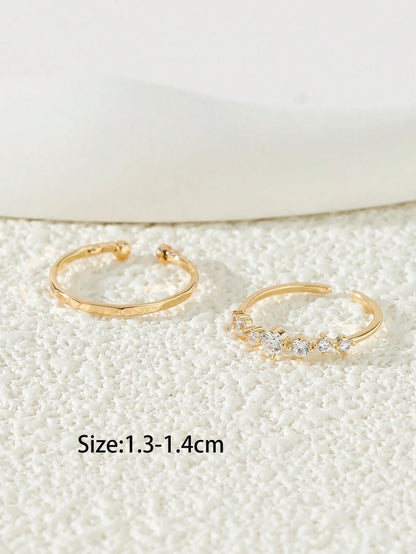 2pcs Cubic Zirconia Decorated Toe Rings, Women Beach Jewelry