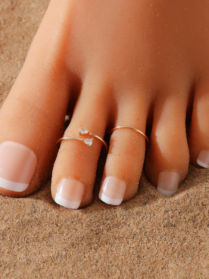2pcs Cubic Zirconia Decorated Toe Rings, Women Beach Jewelry